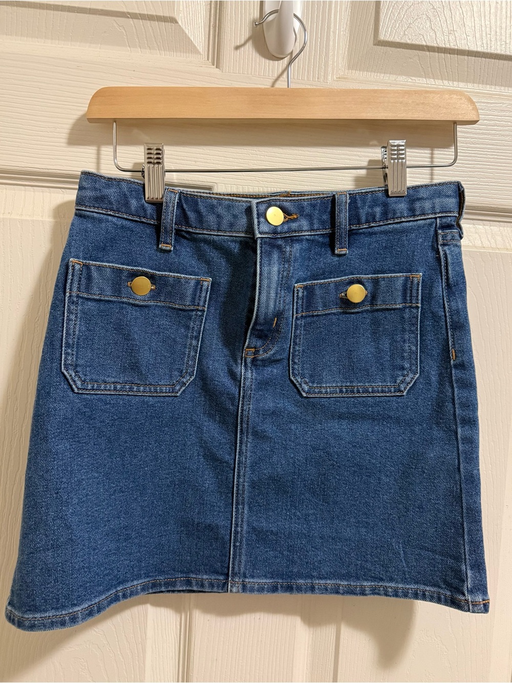 J. Crew Girls' Dark Blue Denim Pocket Mini Skirt with Gold Buttons